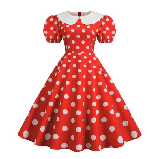Женское праздничное платье Vinatge с большим подолом, контрастным цветом, точечным принтом, высокой талией, молнией сзади, короткими рукавами-пузырьками, кукольным воротником, 50-х, 60-х годов, свадебное платье принцессы для выпускного вечера