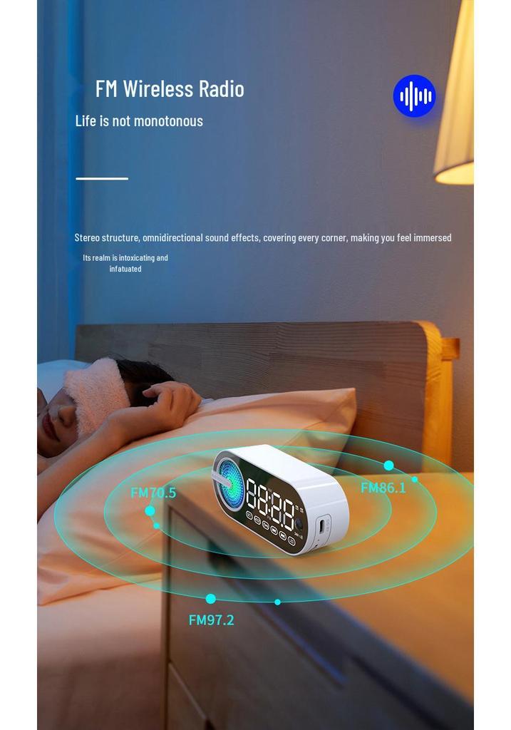 Мини Зеркальный Будильник Bluetooth-Колонка с TF-слотом, Цветные Огни, Мощный Бас, FM, Портативная Подарочная Колонка.