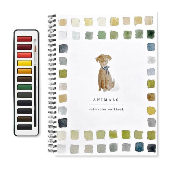 Рабочая тетрадь по акварели 12 цветов Птицы Цветы Животные Дети Акварельные краски Книга Художественные поделки Принадлежности для рисования для начинающих