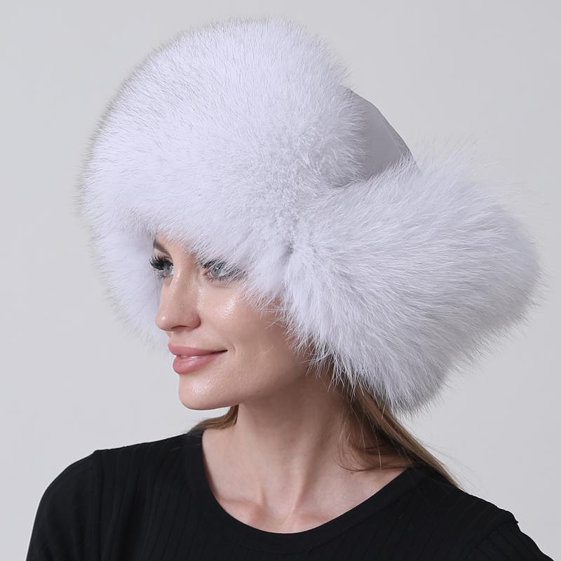 Русская зимняя меховая шапка женская из натурального меха лисы пушистая теплая уличная снежная шапка