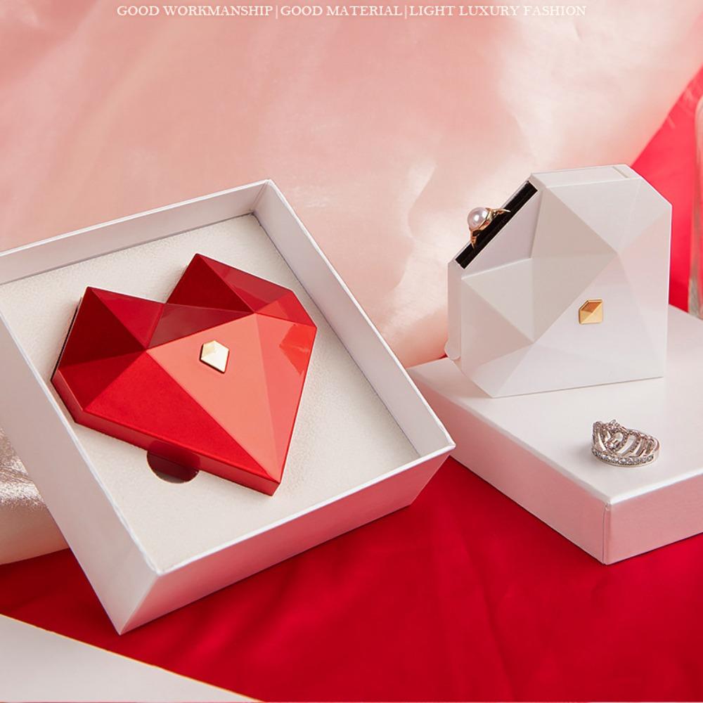 Dustproof Proposal Ring Box Waterproof Elegant Heart Diamond Ring Box Red White Auto Pop Up Jewelry Box Valentine's Day