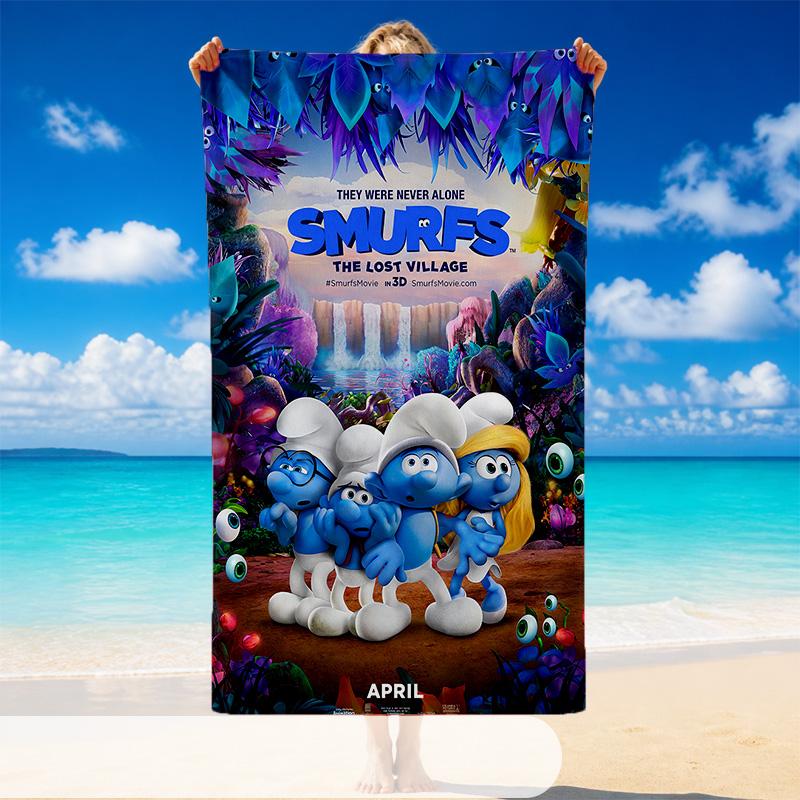 Quick Dry Beach Towel Smurfs cute Pattern, Lightweight Absorbent Towel for Pool Beach Vacation Use