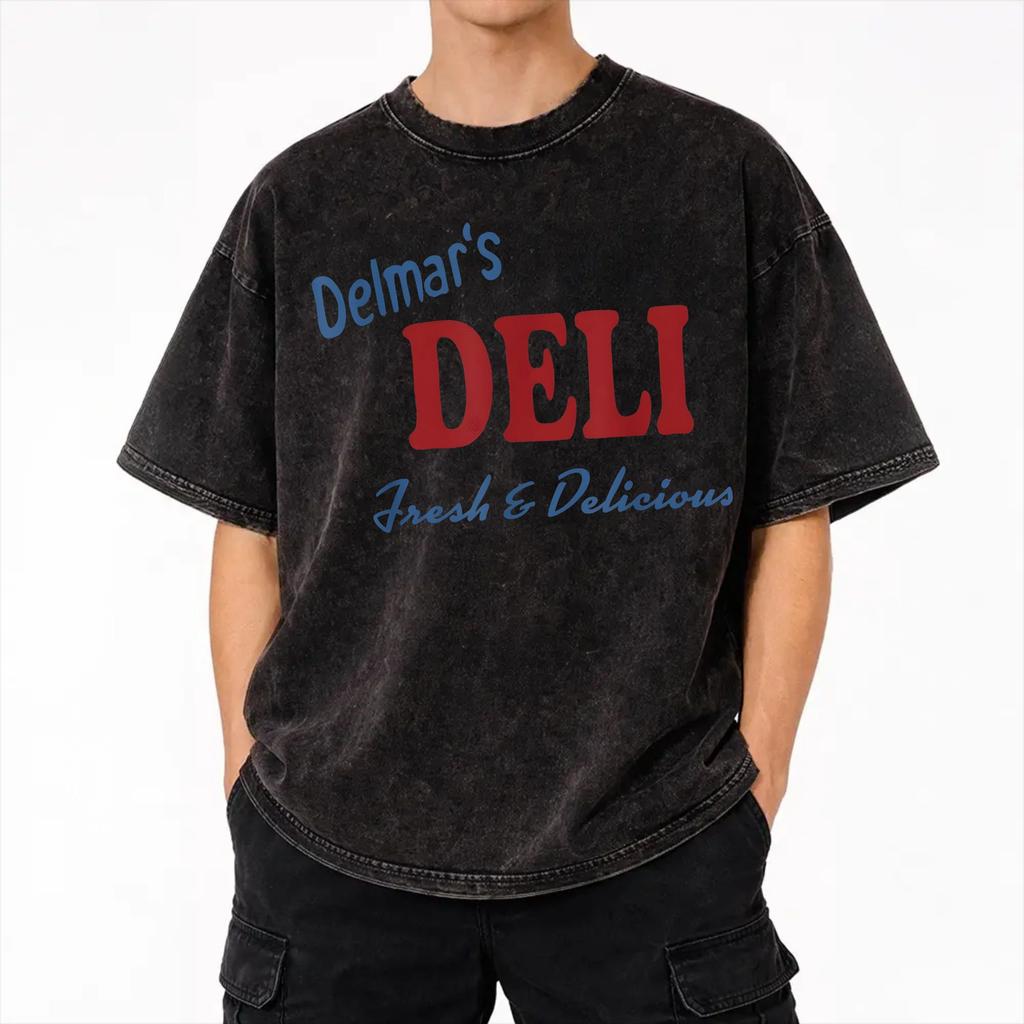 Peter Parker's Delmar's Deli Washed T Shirts Streetwear Hip Hop Novelty T-Shirts Tees Tops for Men Women Cotton Harajuku
