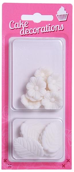 Sugar White Buttercups Flowers 7 pcs + Leaves 5 pcs Flowers