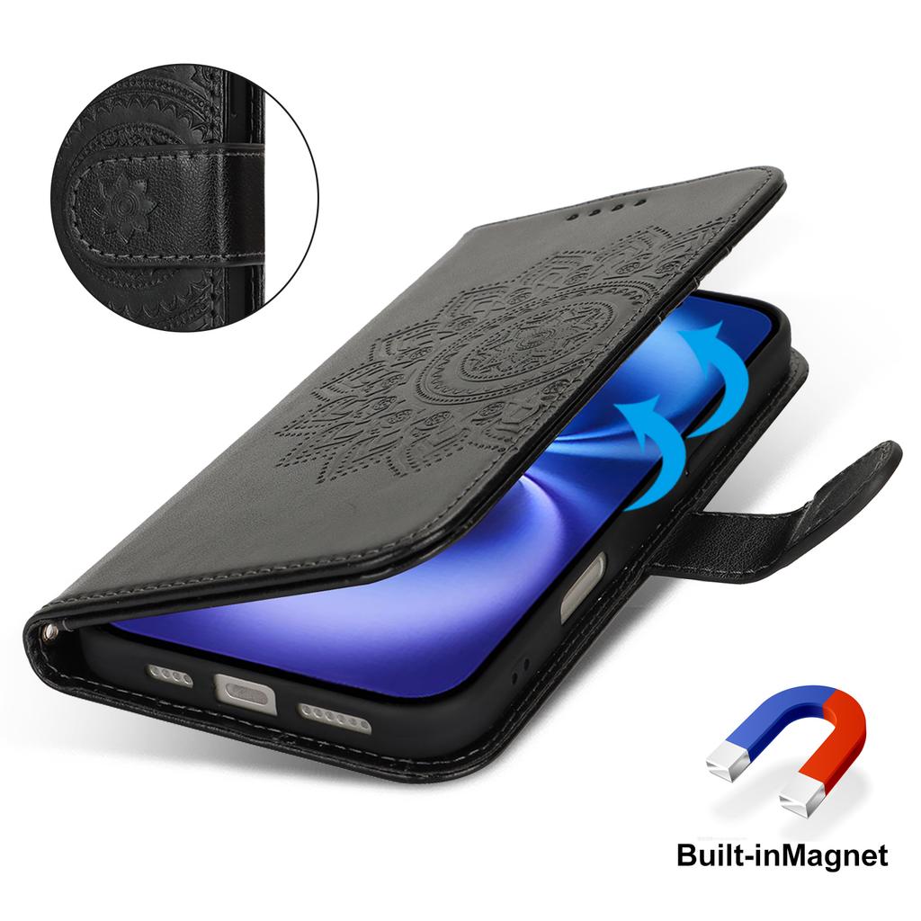 Чехол-подставка для iPhone 16, текстурированный кожаный чехол-кошелек для телефона с ремешком