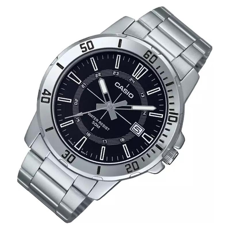 Casio Стандартная серия 50 метров водонепроницаемые Кварцевые Стальной ремешок мужские часы черный циферблат MTP-VD01D-1C