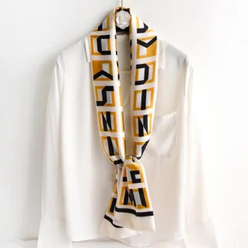 Хиджаб Натуральный Длинный Шелк Женский Принт Элегантные Шейные Платки Лента для Волос Головная Повязка Завязка Украшение Ручки Сумки Фуляр Воротник Косынка