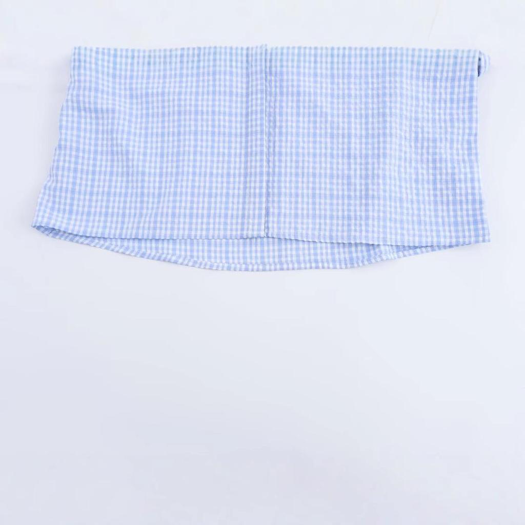 Spring 2025 Women's European & American Plaid Tie-Up Peter Pan Collar Shirt