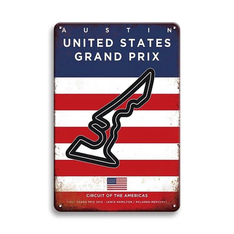 Металлический Плакат Гоночный Трек F1 Конкуренция Винтаж Оловянный Знак Ретро Железная Пластина Бар Клуб Человек Пещера Домашнее Украшение Стены Художественные Наклейки