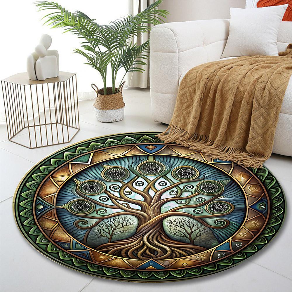 Tree of Life Mandala Design Print round rug, living room, bedroom, playroom carpet, non slip floor mat, gift