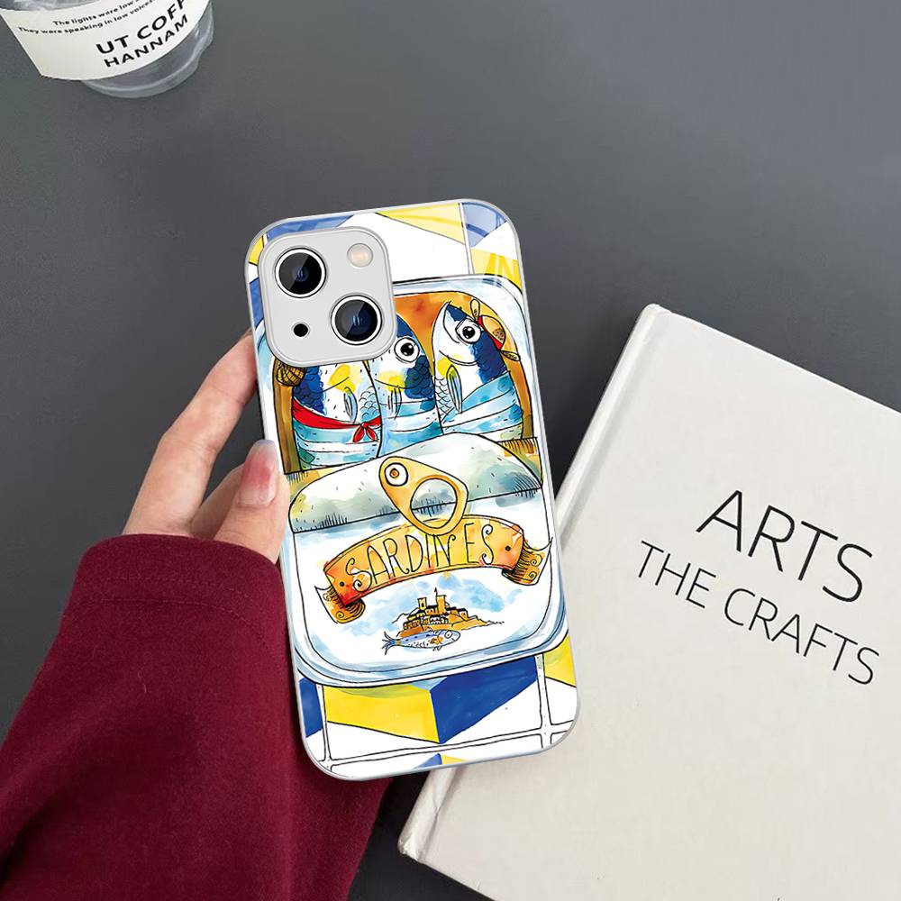 Sardines Fish Tempered Glass For Iphone 14 13 12 11 Pro Mini XS MAX 14Plus X XS XR Cover