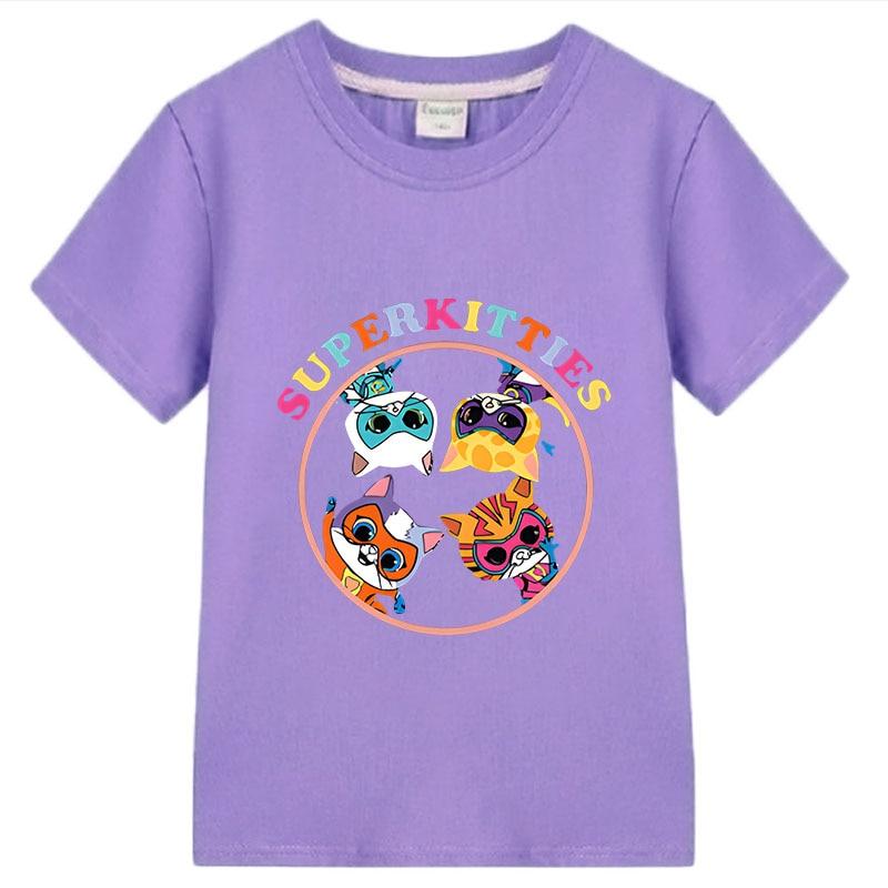 Футболка SuperKitties, короткие топы из 100% хлопка, одежда для мальчиков и девочек y2k, цельная повседневная детская одежда в стиле аниме, летняя детская одежда