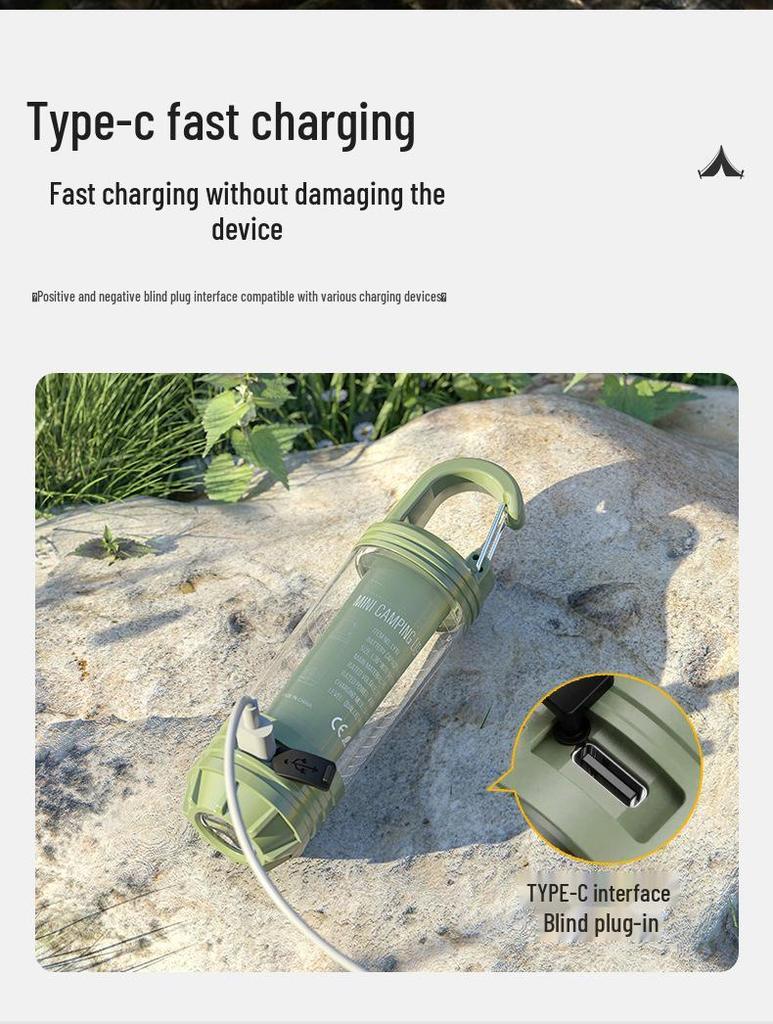 LED Camping Lantern with Three-Color Modes, Type-C Charging, Emergency Flashlight, and Atmosphere Light