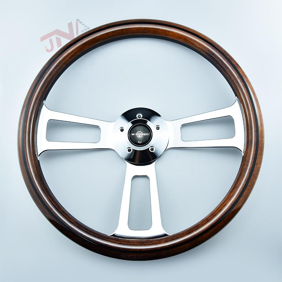 18 Inch Chrome Semi Truck Steering Wheel with 5 Hole Wood Film Steering Wheel