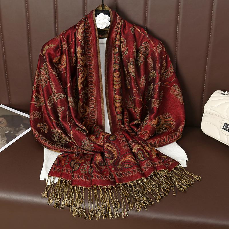 Bufanda Women's Jacquard Printed Scarf, EthnicTassel Travel Scarf, Long Silk Shawl, New Fashion, Winter.