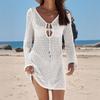 Новая сексуальная вязаная пляжная юбка с V-образным вырезом и длинными рукавами, женское платье для бикини и купальника