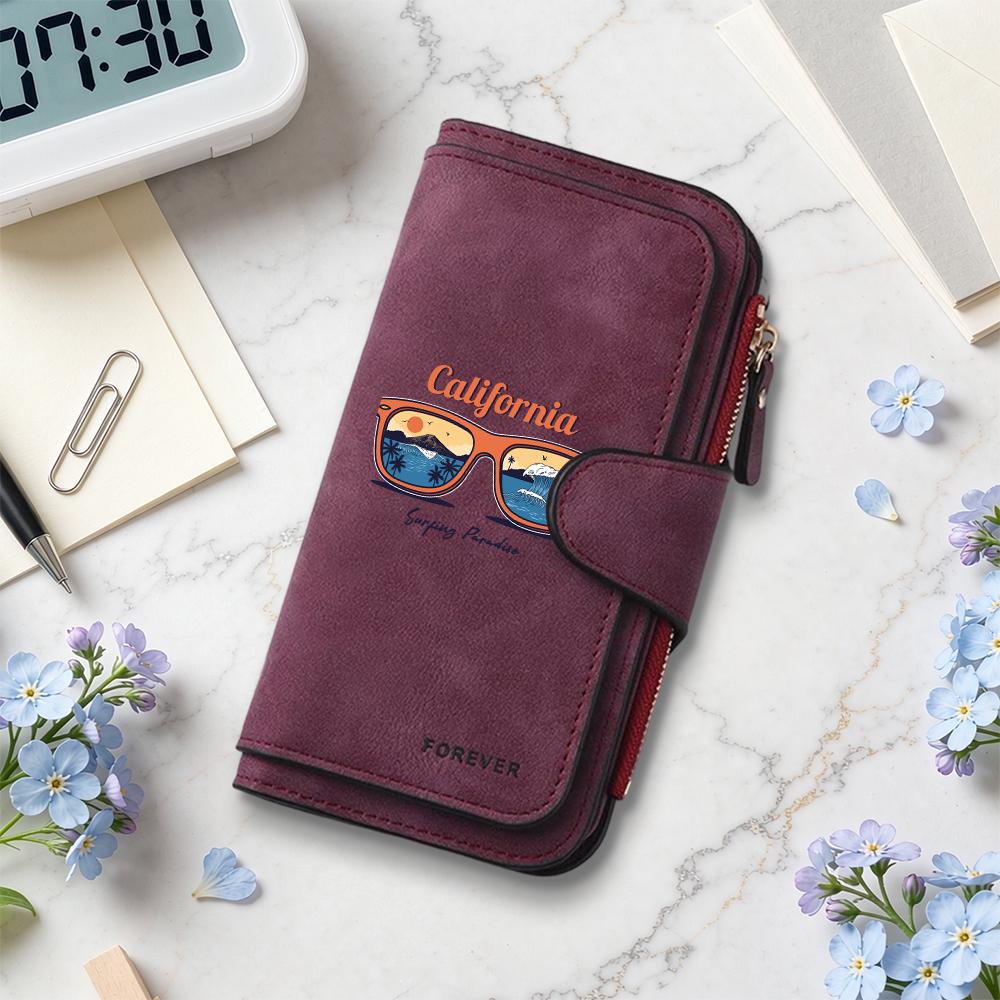 California Surfing Printed Long Wallet Fashion Casual Card Holder Portable Slim Purse for Daily Use