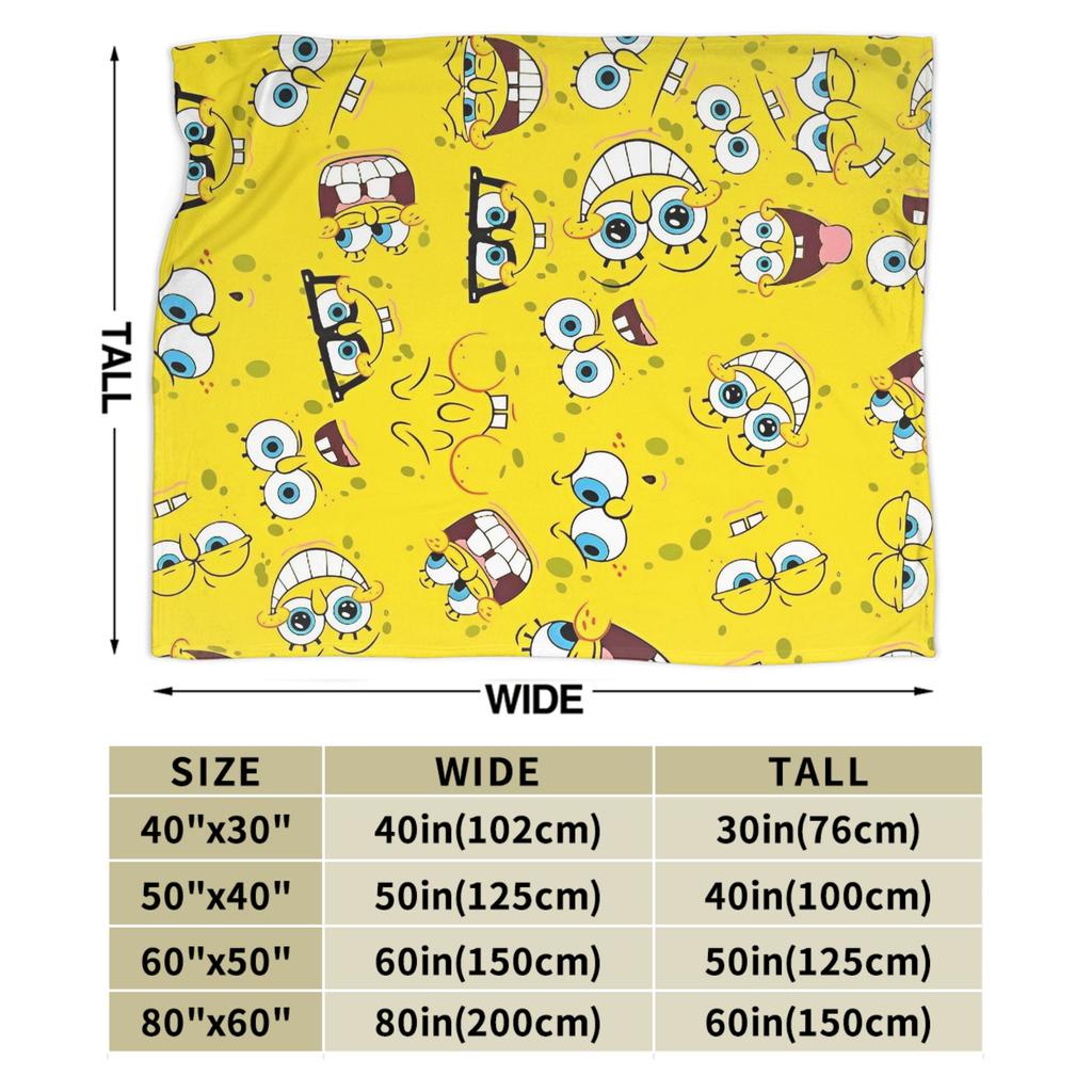 Yellow Cartoon Blankets SpongeBob SquarePants Flannel Funny Breathable Throw Blanket for Chair Covering Sofa Textile Decor