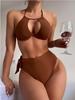 2024 Однотонный Купальник Бикини Раздельный с Завышенной Талией, на Косточках, Пуш-ап для Женщин