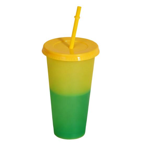 Color Changing Plastic Tumbler with Straw 24oz Reusable Cold Water Cup