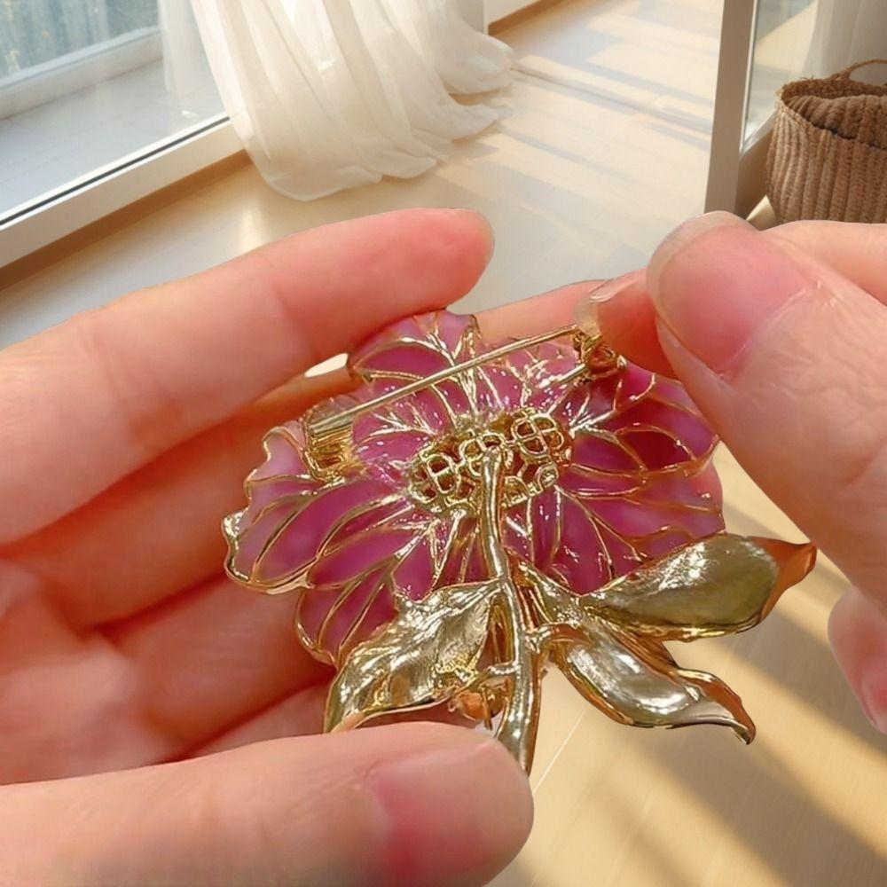 Chinese Style Flower Brooches Luxury Enamel Large Flower Enamel Pin Peony Brooch Pins Women