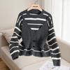 Women's Faux Two-Piece Color Block Striped Sweater