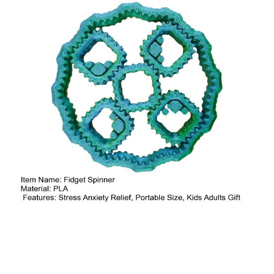 3D Printed Fidget Spinner Toy Stress Anxiety Relief Kids Teens Adults Interlocking Gear Fingertip Gyroscope Portable Travel Sensory Spinning Toy