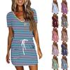 Women's Summer Casual Fashion Printed Drawstring V Neck Short Sleeve Dress