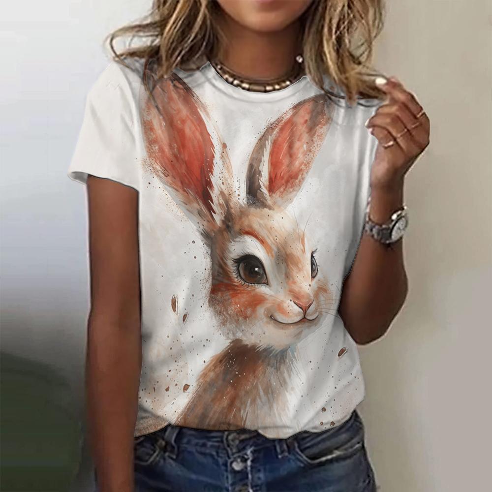 Новая женская футболка с мультяшным животным принтом, винтажный топ больших размеров, кавайная женская трендовая одежда, модная рубашка с короткими рукавами, футболка с круглым вырезом