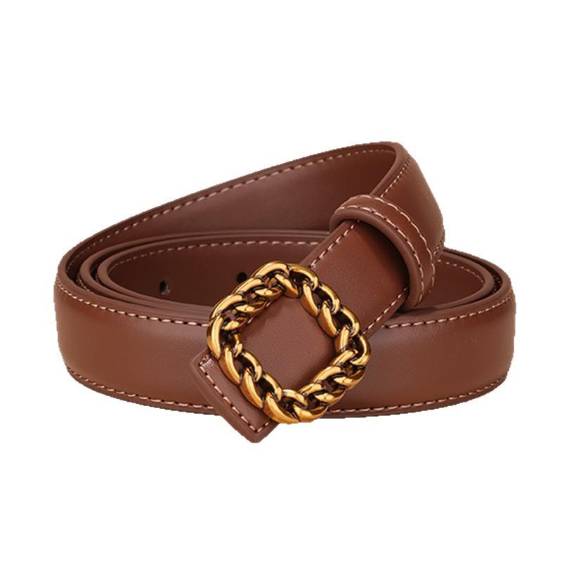 Новый женский ремень, Джинсовый ремень с гладкой пряжкой высокого класса, Модный и универсальный, Ремень из натуральной кожи для женщин