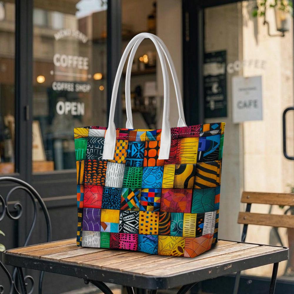 Colorful Geometric Pattern Tote Bag Casual Large Capacity Top Handle Bag for Daily Shopping Travel