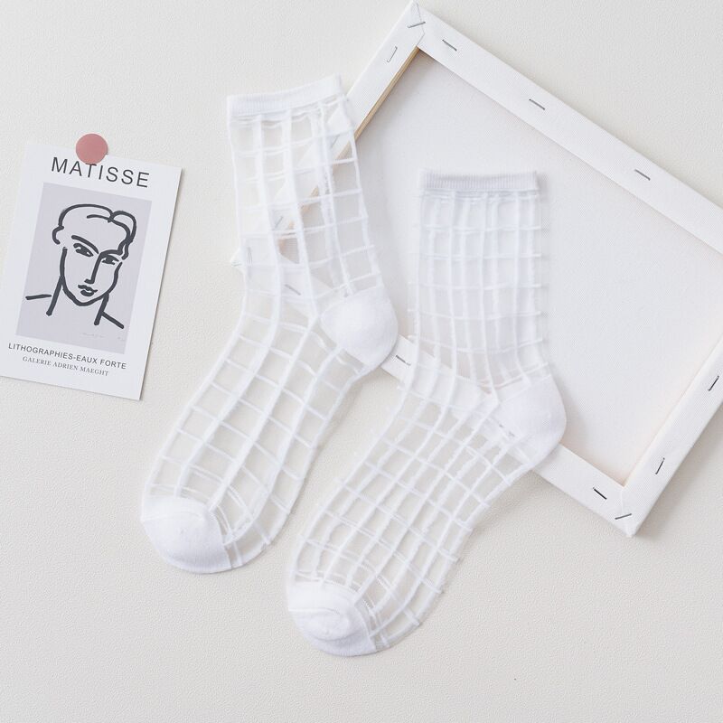 1 Pair Women Socks Summer 15 Styles Harajuku Thin Transparent Sock Striped Plaid Dots Breathable Funny Socks Casual Ankle Socks