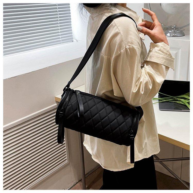 Женская однотонная цилиндрическая наклонная сумка на молнии с застежкой-молнией для отдыха, большая вместимость, наплечные сумки с регулируемым ремешком