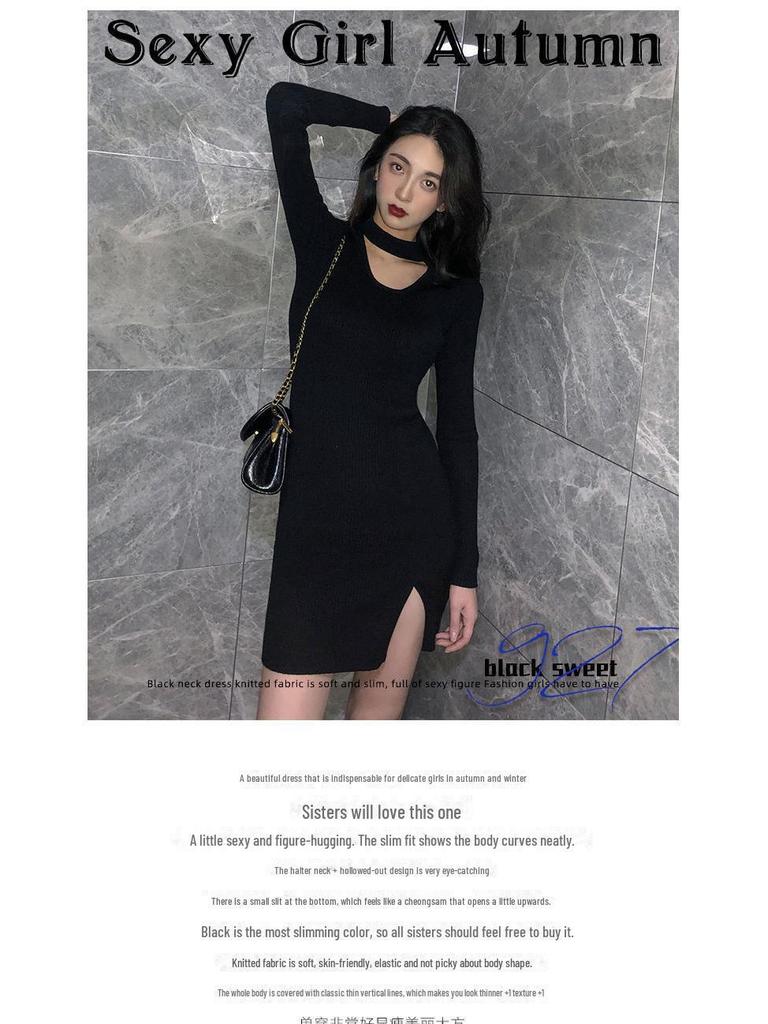 2022 Pure Desire черное облегающее платье-клуб с вырезом - коллекция весна и осень, сексуальная юбка большого размера снизу