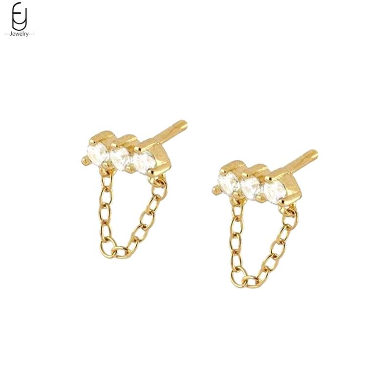 925 Silver Needle Luxury Long Chain Tassel Crystal Stud Earrings For Women Exquisite Pendant Gold Earrings Fine Jewelry
