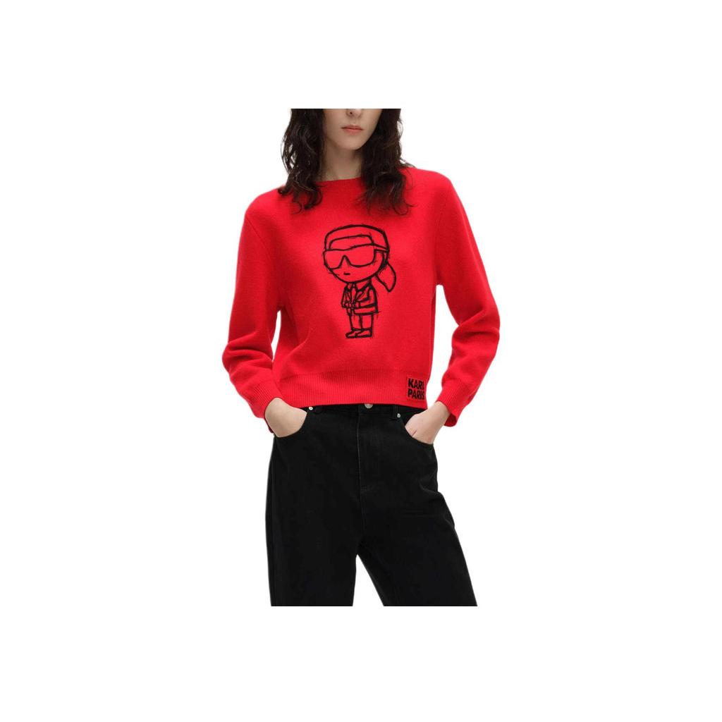 Karl Lagerfeld Casual Outing Party Light Luxury Character Print Round Neck Pullover Long Sleeve Sweater Women sweater 241L2005