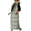 Down Vest Long Zipper Hooded Pockets Sleeveless Coldproof Solid Color Coat Jacket