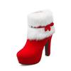 2024 Winter New Women Boots Waterproof Platform High Heel Thick with Boots Bow Decorative Comfortable Boots Christmas Red Boots