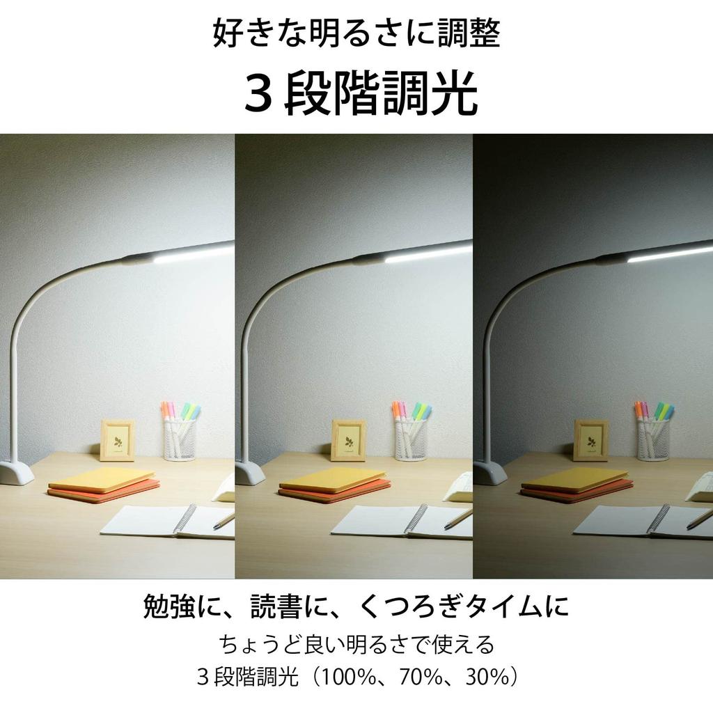 OHM Electric LED Clamp Light, 3-Level Dimming, White, Desk Stand, Desk Lamp, Brightness Adjustment, OAL-LD42AG-W (Product Code: 06-3688)