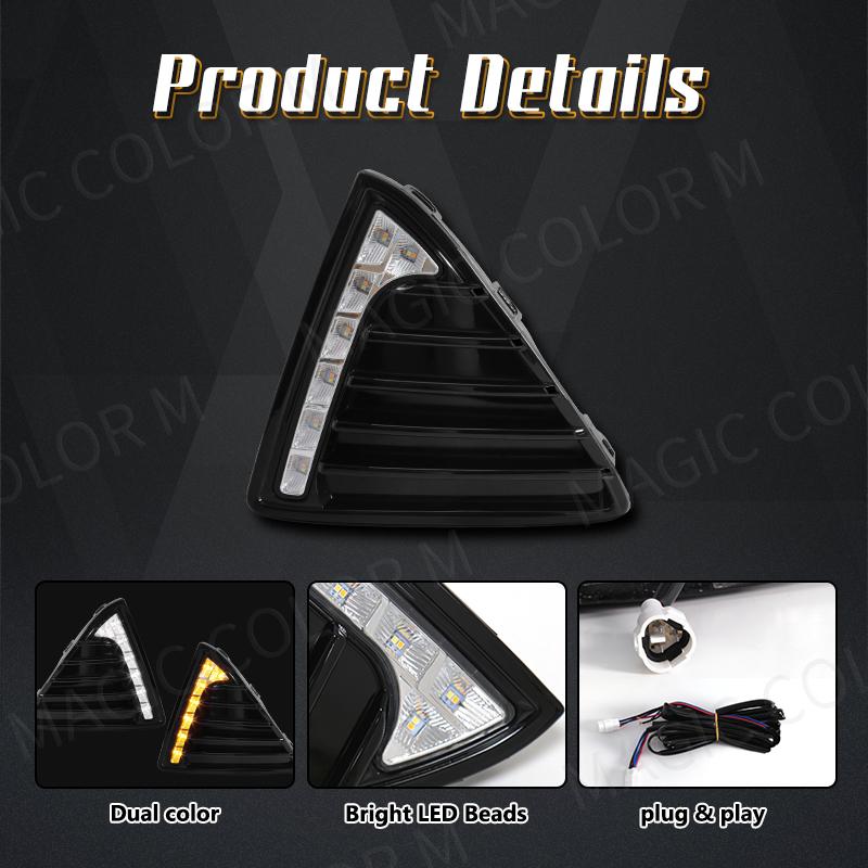 For Ford Focus 2012 2013 2014 2015 LED Daytime Running Light White DRL Yellow Turn Signal Driving Fog Lamp Car Accessories 12V