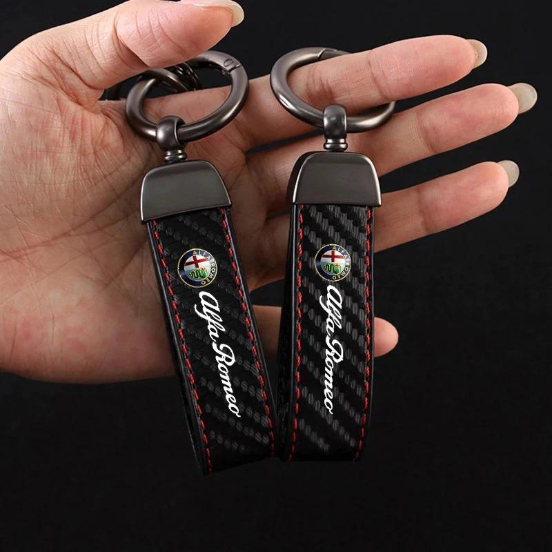Car Stickers For Alfa Romeo Carbon fiber Car Key Chain Leather Keychain Ring For Alfa Romeo Giulia Stelvio Giulietta 156 159 147
