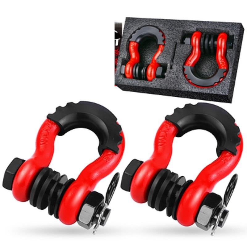 3/4” 2pcs 19Ton 42000lbs U type heavy duty drop forged D-ring shackle u-hook loop hook trailer rope automobile SUV modification