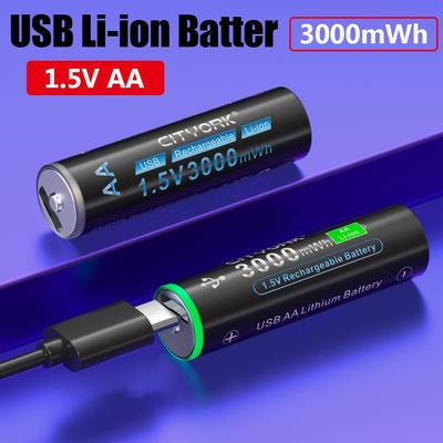 Cityork 3000 МВтч, 1,5 В, литий-ионная аккумуляторная батарея AA, литиевая батарея AA, 2A, аккумулятор Micro USB, зарядка для мыши с дистанционным управлением