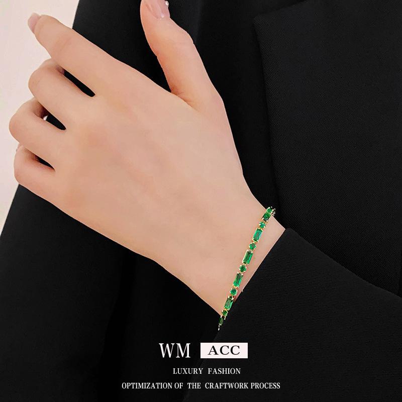 Gold Electroplated Emerald Zircon Bracelet: Light Luxury, Exquisite Design, High-End Jewelry.