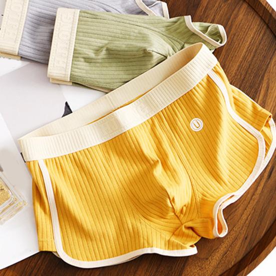 Men Boxer Underwear Mid-rise Tight Cut High Elasticity Shorts Briefs Patchwork Color Ribbed U-Convex Panties