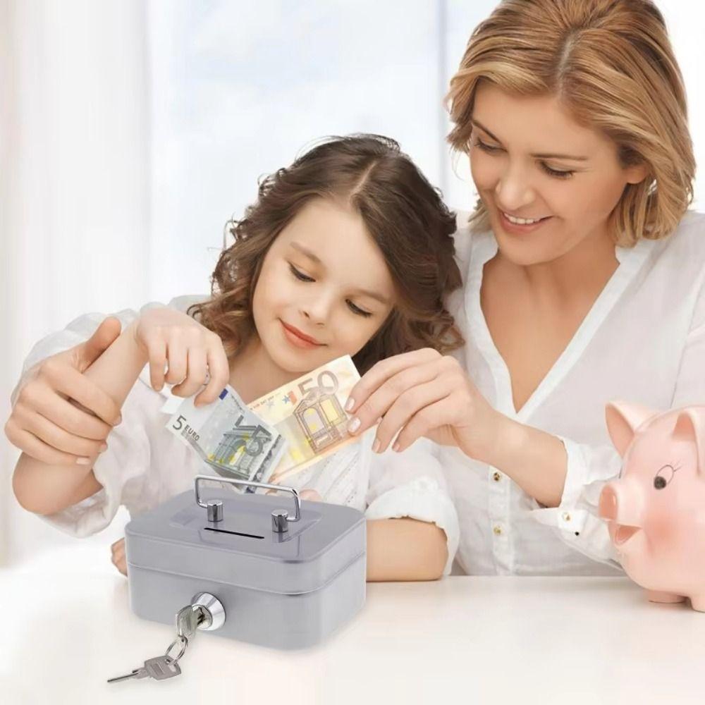 Mini Lockable Cash Box with Key Storage Box Coin Bank Piggy Bank  for Adults