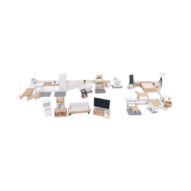 Миниатюрный кукольный кухонный набор: Имитация мебели и еды для детской игровой сцены