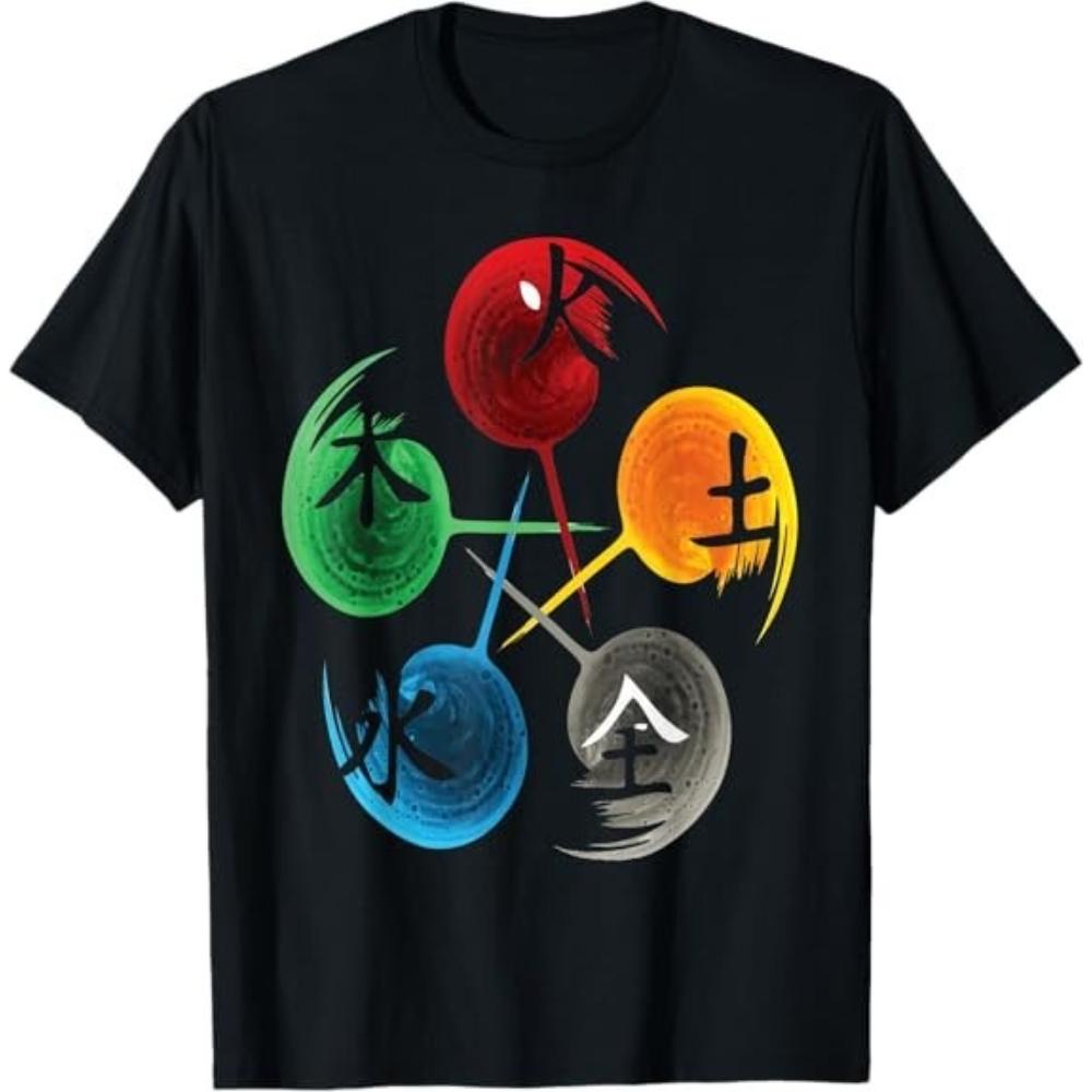 The Five EleUnisexts of Qigong Tai Chi T Shirt Gold Wood Water Fire Earth Graphic T Shirts Women Unisex Loose Cotton Shortsleev