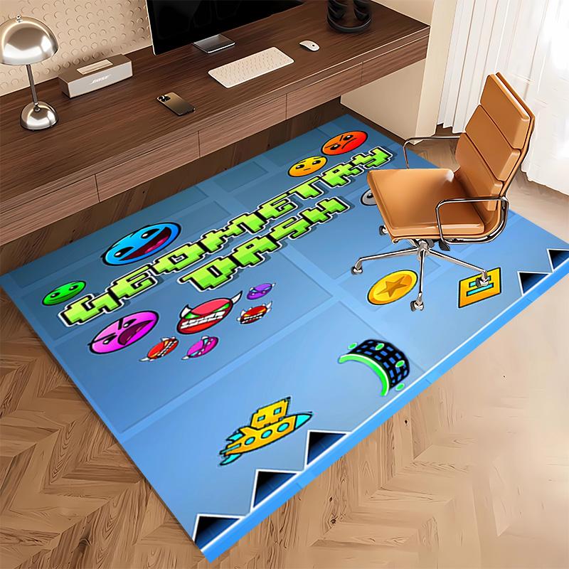 1pc Geometry Dash Print Area Rug - Soft, Washable Non-Slip Indoor Mat, Living Room, Home Office Decorative Rug,Office Decorative