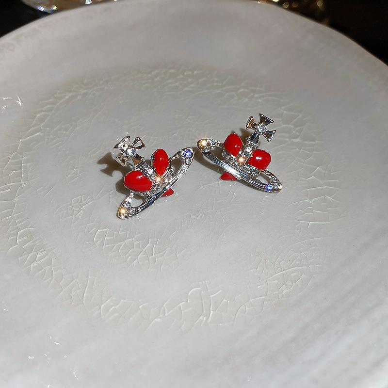 Модные серьги Сатурн в форме сердца с маслом и цирконием, милые женские легкие роскошные вечерние ювелирные аксессуары, подарки